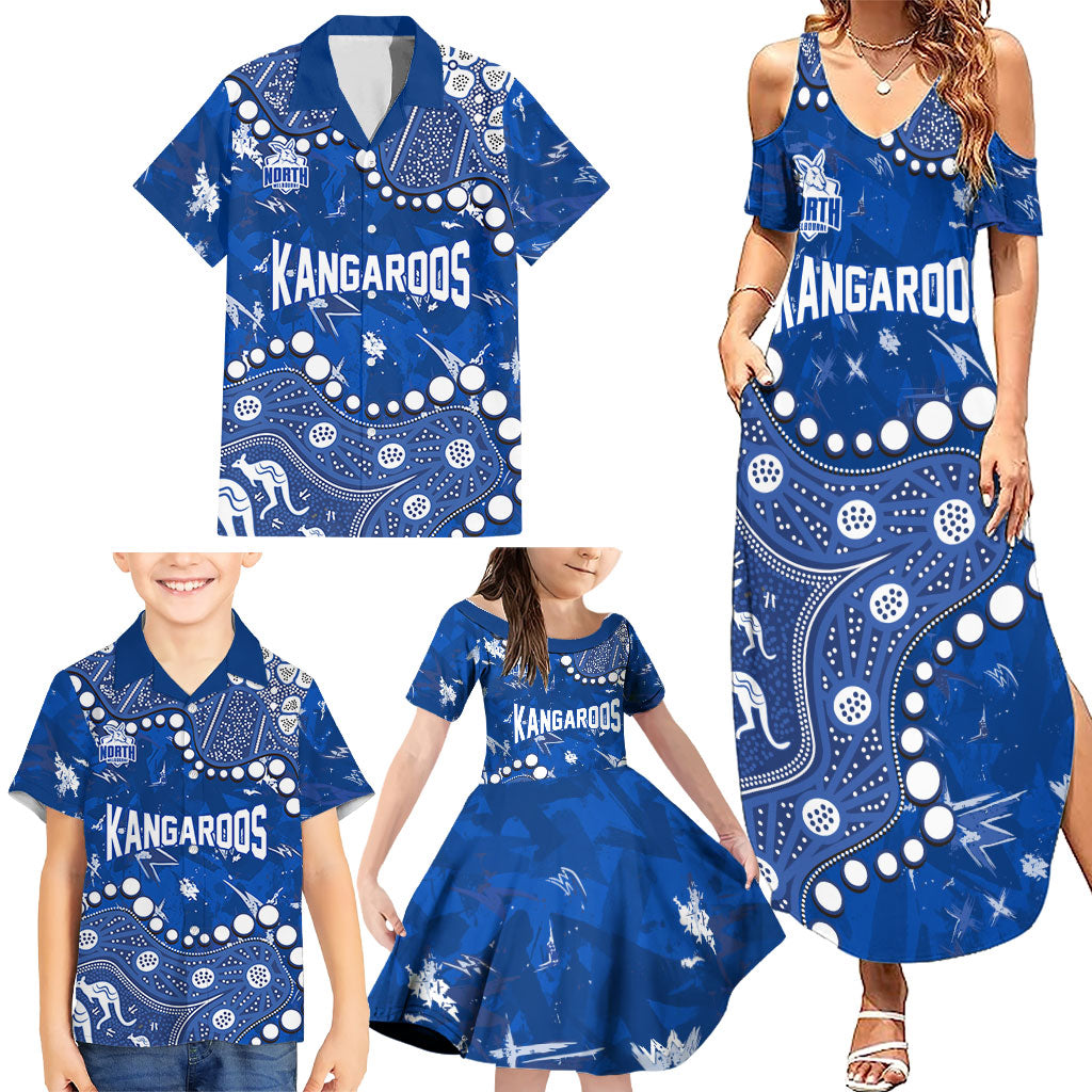 Personalized North Melbourne Kangaroos Family Matching Summer Maxi Dress and Hawaiian Shirt Aboriginal Pattern with Graffiti Style
