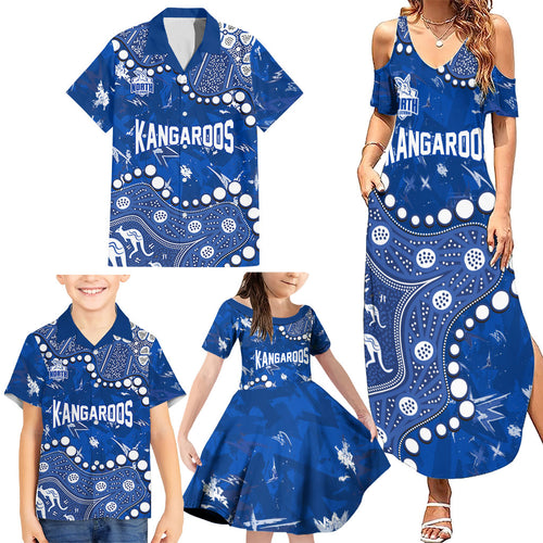 Personalized North Melbourne Kangaroos Family Matching Summer Maxi Dress and Hawaiian Shirt Aboriginal Pattern with Graffiti Style