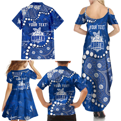 Personalized North Melbourne Kangaroos Family Matching Summer Maxi Dress and Hawaiian Shirt Aboriginal Pattern with Graffiti Style