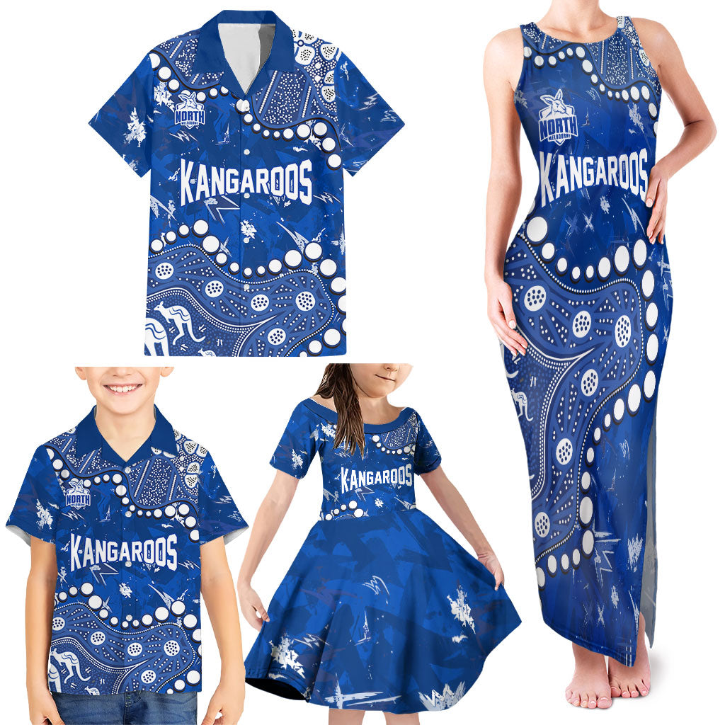 Personalized North Melbourne Kangaroos Family Matching Tank Maxi Dress and Hawaiian Shirt Aboriginal Pattern with Graffiti Style