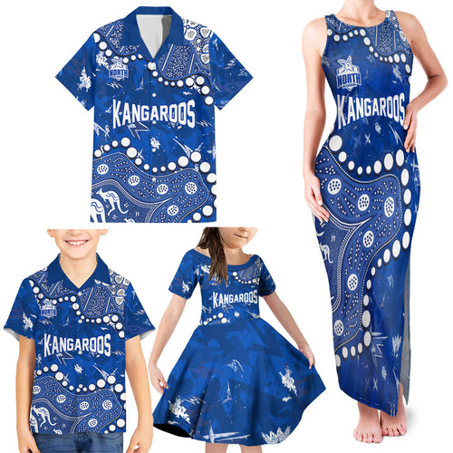 Personalized North Melbourne Kangaroos Family Matching Tank Maxi Dress and Hawaiian Shirt Aboriginal Pattern with Graffiti Style