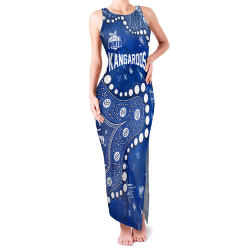 Personalized North Melbourne Kangaroos Family Matching Tank Maxi Dress and Hawaiian Shirt Aboriginal Pattern with Graffiti Style