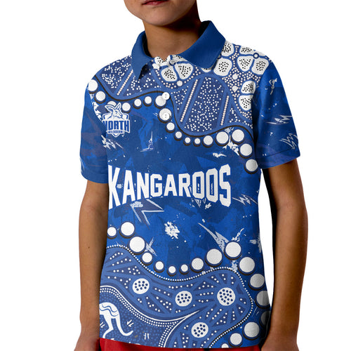 Personalized North Melbourne Kangaroos Kid Polo Shirt Aboriginal Pattern with Graffiti Style