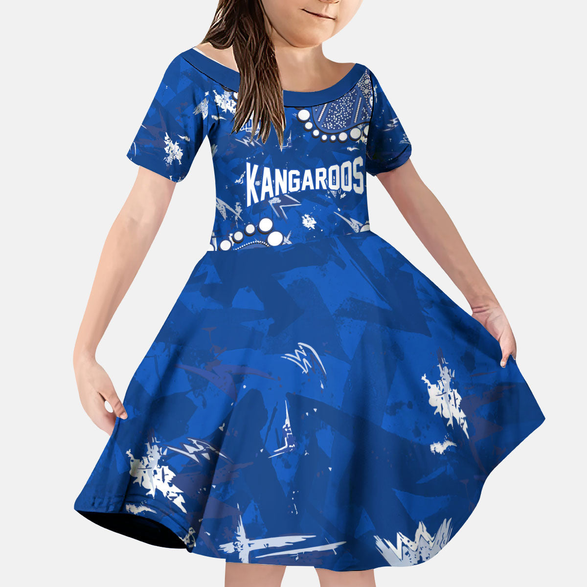 Personalized North Melbourne Kangaroos Kid Short Sleeve Dress Aboriginal Pattern with Graffiti Style