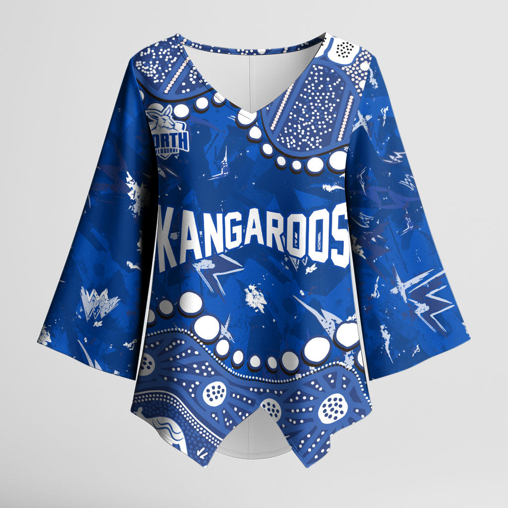 Personalized North Melbourne Kangaroos Kimono Sleeve Blouse Aboriginal Pattern with Graffiti Style