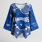 Personalized North Melbourne Kangaroos Kimono Sleeve Blouse Aboriginal Pattern with Graffiti Style