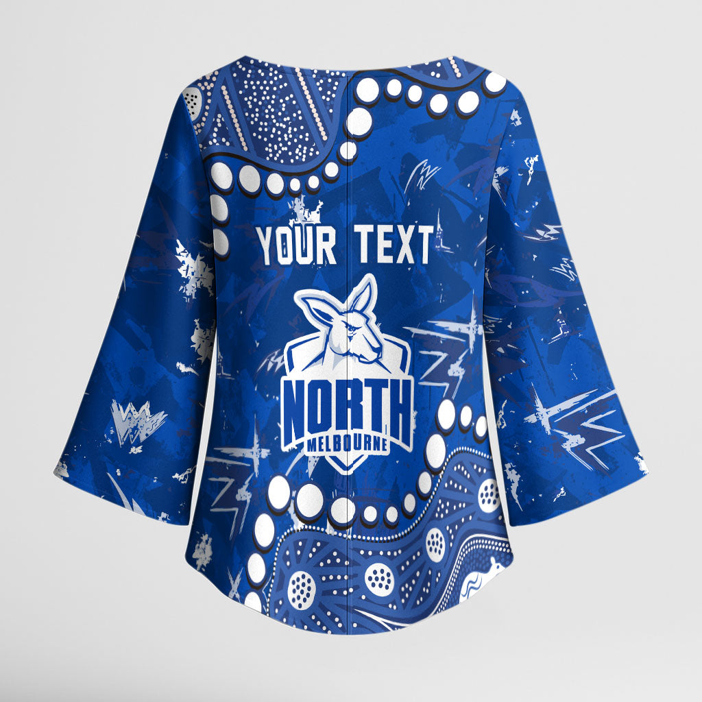 Personalized North Melbourne Kangaroos Kimono Sleeve Blouse Aboriginal Pattern with Graffiti Style
