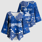 Personalized North Melbourne Kangaroos Kimono Sleeve Blouse Aboriginal Pattern with Graffiti Style