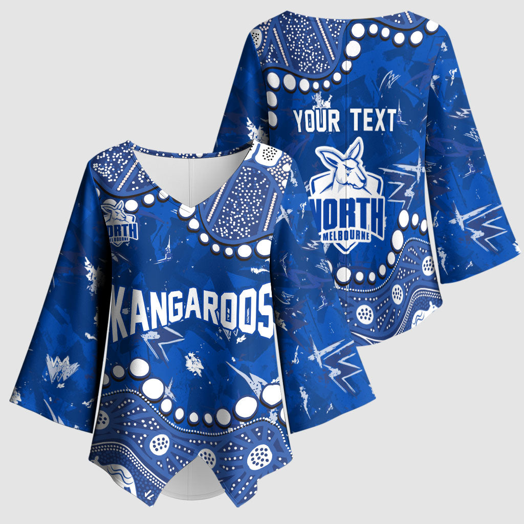 Personalized North Melbourne Kangaroos Kimono Sleeve Blouse Aboriginal Pattern with Graffiti Style