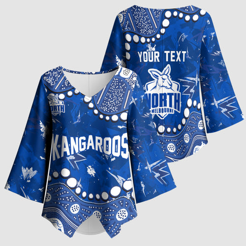 Personalized North Melbourne Kangaroos Kimono Sleeve Blouse Aboriginal Pattern with Graffiti Style