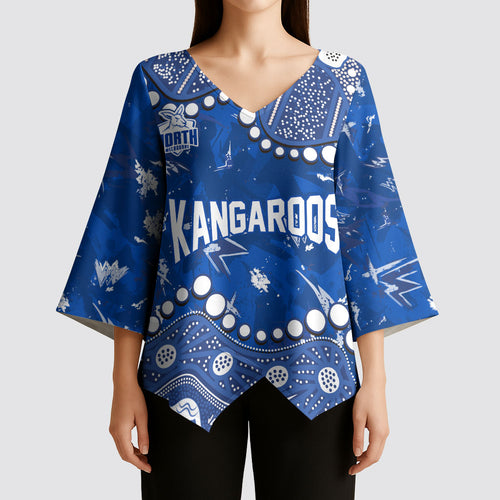 Personalized North Melbourne Kangaroos Kimono Sleeve Blouse Aboriginal Pattern with Graffiti Style