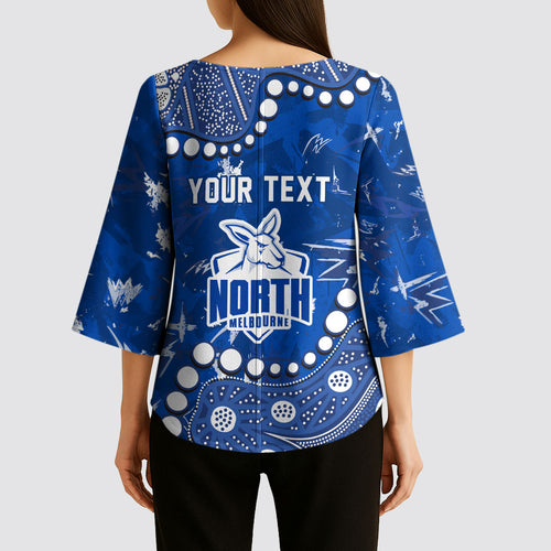 Personalized North Melbourne Kangaroos Kimono Sleeve Blouse Aboriginal Pattern with Graffiti Style