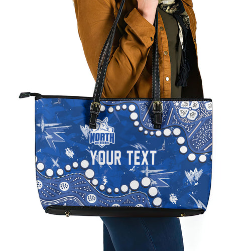 Personalized North Melbourne Kangaroos Leather Tote Bag Aboriginal Pattern with Graffiti Style
