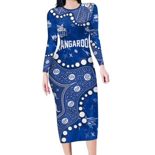 Personalized North Melbourne Kangaroos Long Sleeve Bodycon Dress Aboriginal Pattern with Graffiti Style