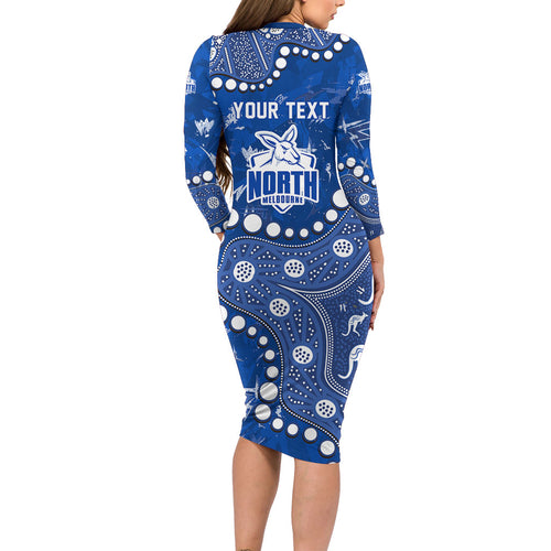 Personalized North Melbourne Kangaroos Long Sleeve Bodycon Dress Aboriginal Pattern with Graffiti Style
