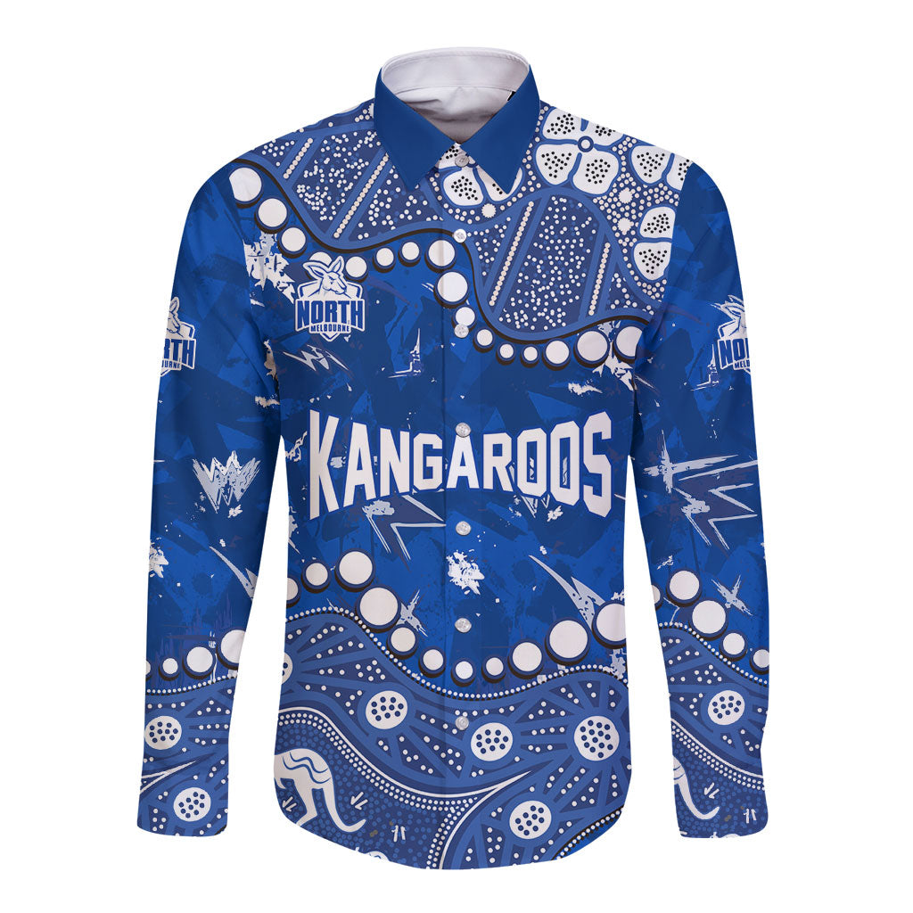 Personalized North Melbourne Kangaroos Long Sleeve Button Shirt Aboriginal Pattern with Graffiti Style