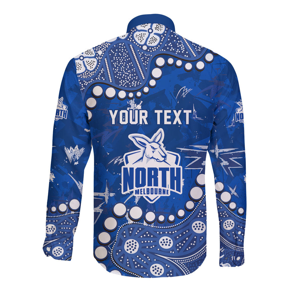 Personalized North Melbourne Kangaroos Long Sleeve Button Shirt Aboriginal Pattern with Graffiti Style