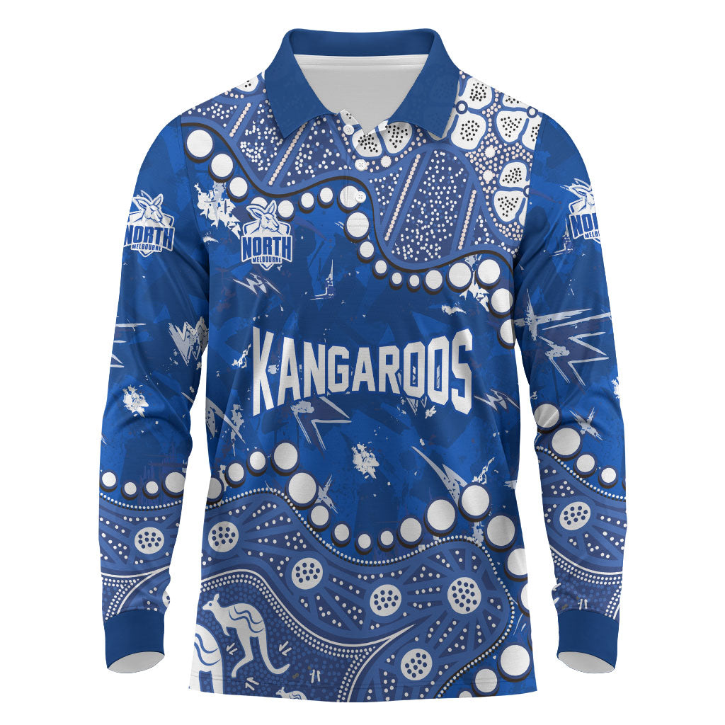 Personalized North Melbourne Kangaroos Long Sleeve Polo Shirt Aboriginal Pattern with Graffiti Style