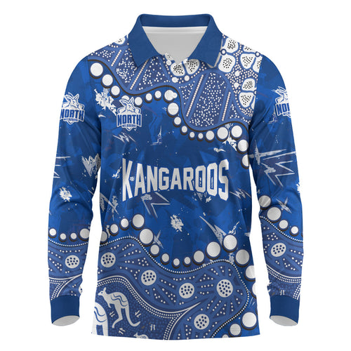 Personalized North Melbourne Kangaroos Long Sleeve Polo Shirt Aboriginal Pattern with Graffiti Style