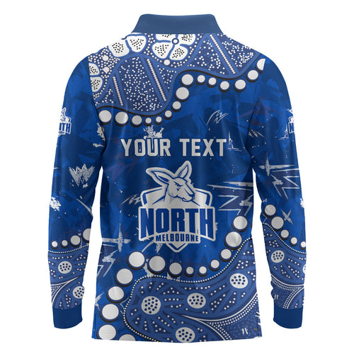 Personalized North Melbourne Kangaroos Long Sleeve Polo Shirt Aboriginal Pattern with Graffiti Style