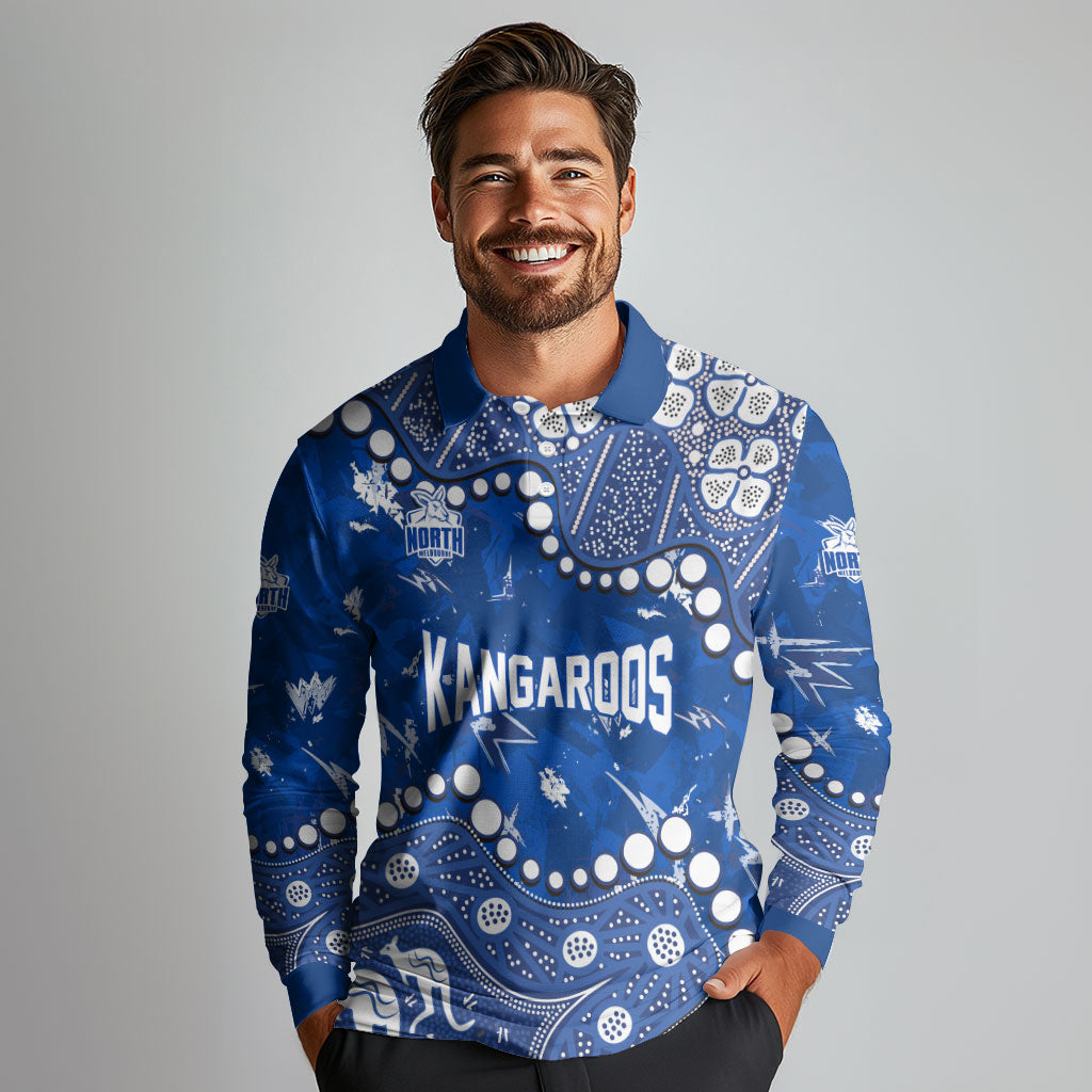 Personalized North Melbourne Kangaroos Long Sleeve Polo Shirt Aboriginal Pattern with Graffiti Style