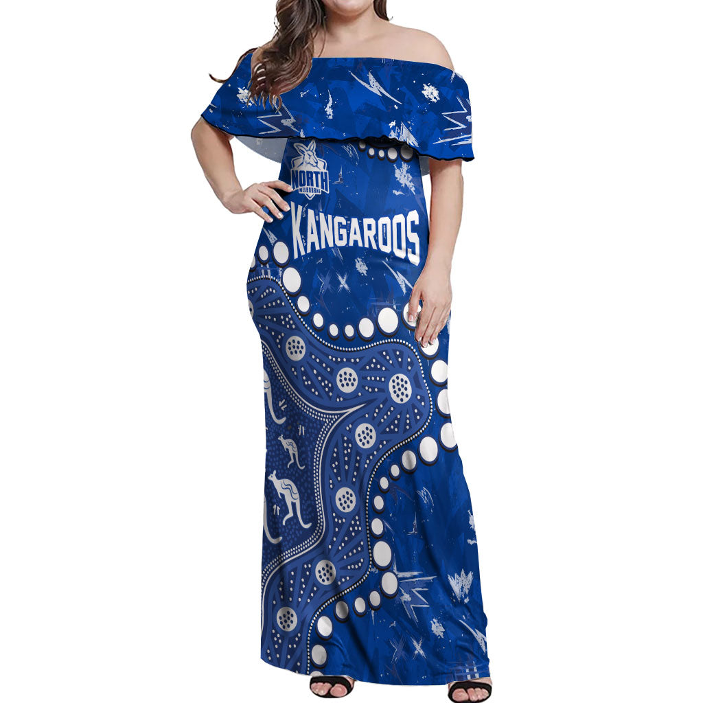 Personalized North Melbourne Kangaroos Off Shoulder Maxi Dress Aboriginal Pattern with Graffiti Style