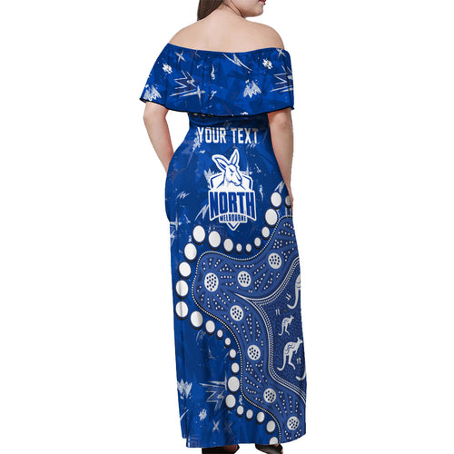 Personalized North Melbourne Kangaroos Off Shoulder Maxi Dress Aboriginal Pattern with Graffiti Style
