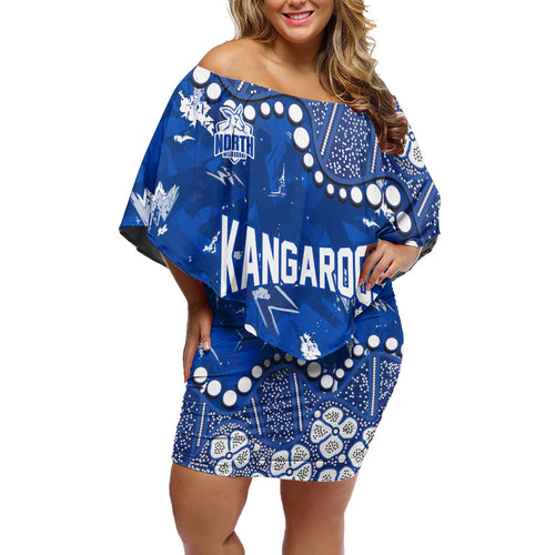 Personalized North Melbourne Kangaroos Off Shoulder Short Dress Aboriginal Pattern with Graffiti Style