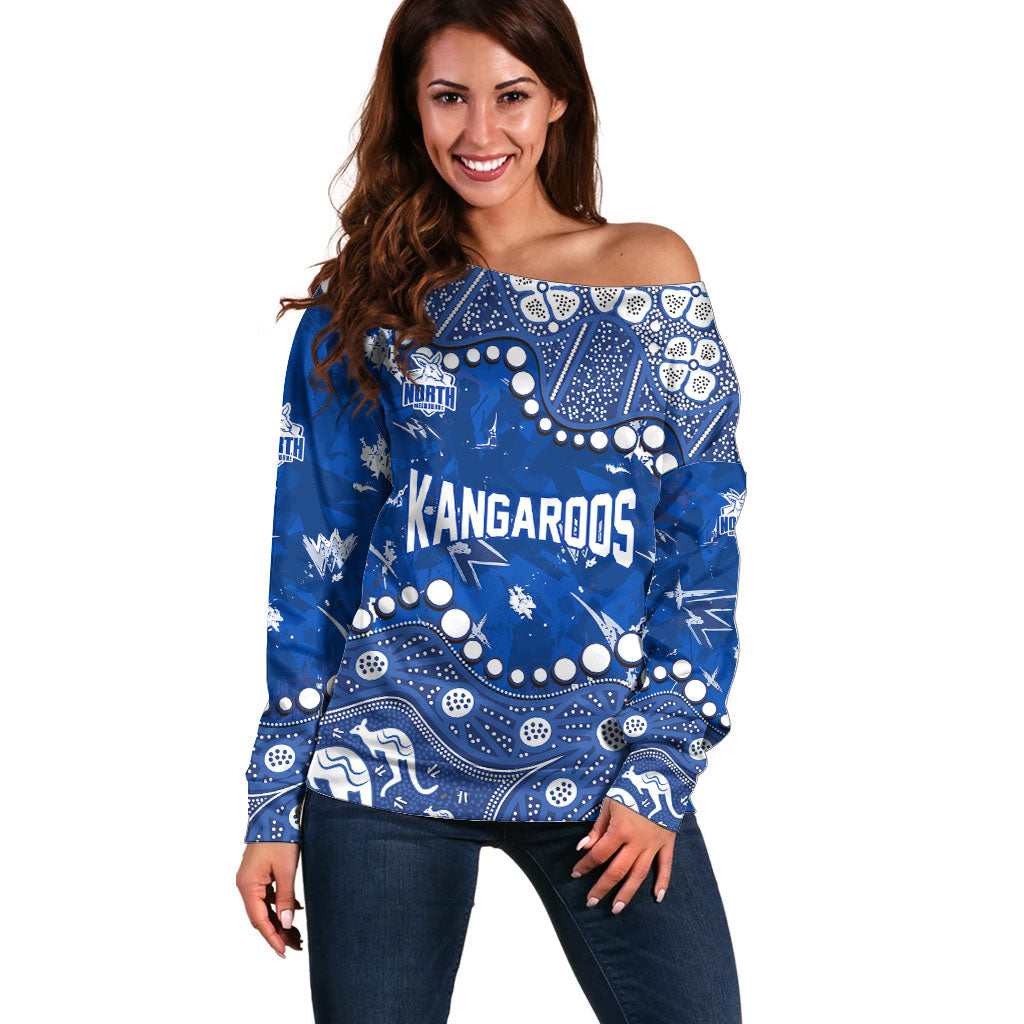 Personalized North Melbourne Kangaroos Off Shoulder Sweater Aboriginal Pattern with Graffiti Style