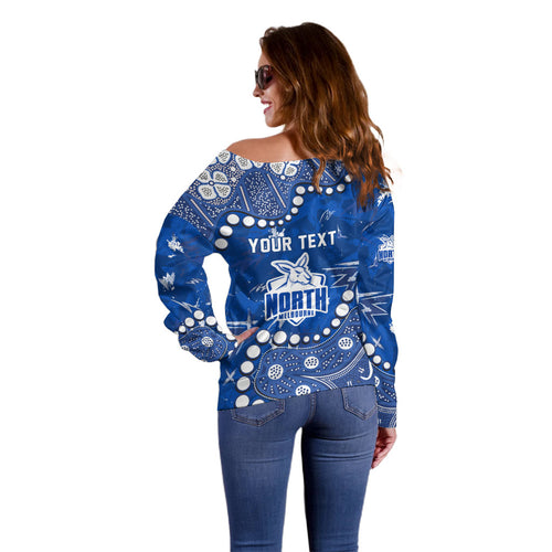 Personalized North Melbourne Kangaroos Off Shoulder Sweater Aboriginal Pattern with Graffiti Style