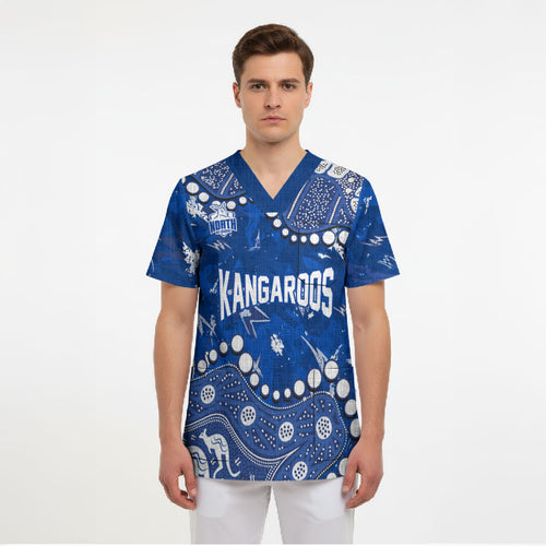 Personalized North Melbourne Kangaroos Scrub Top Aboriginal Pattern with Graffiti Style