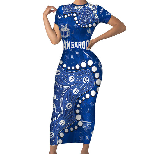 Personalized North Melbourne Kangaroos Short Sleeve Bodycon Dress Aboriginal Pattern with Graffiti Style