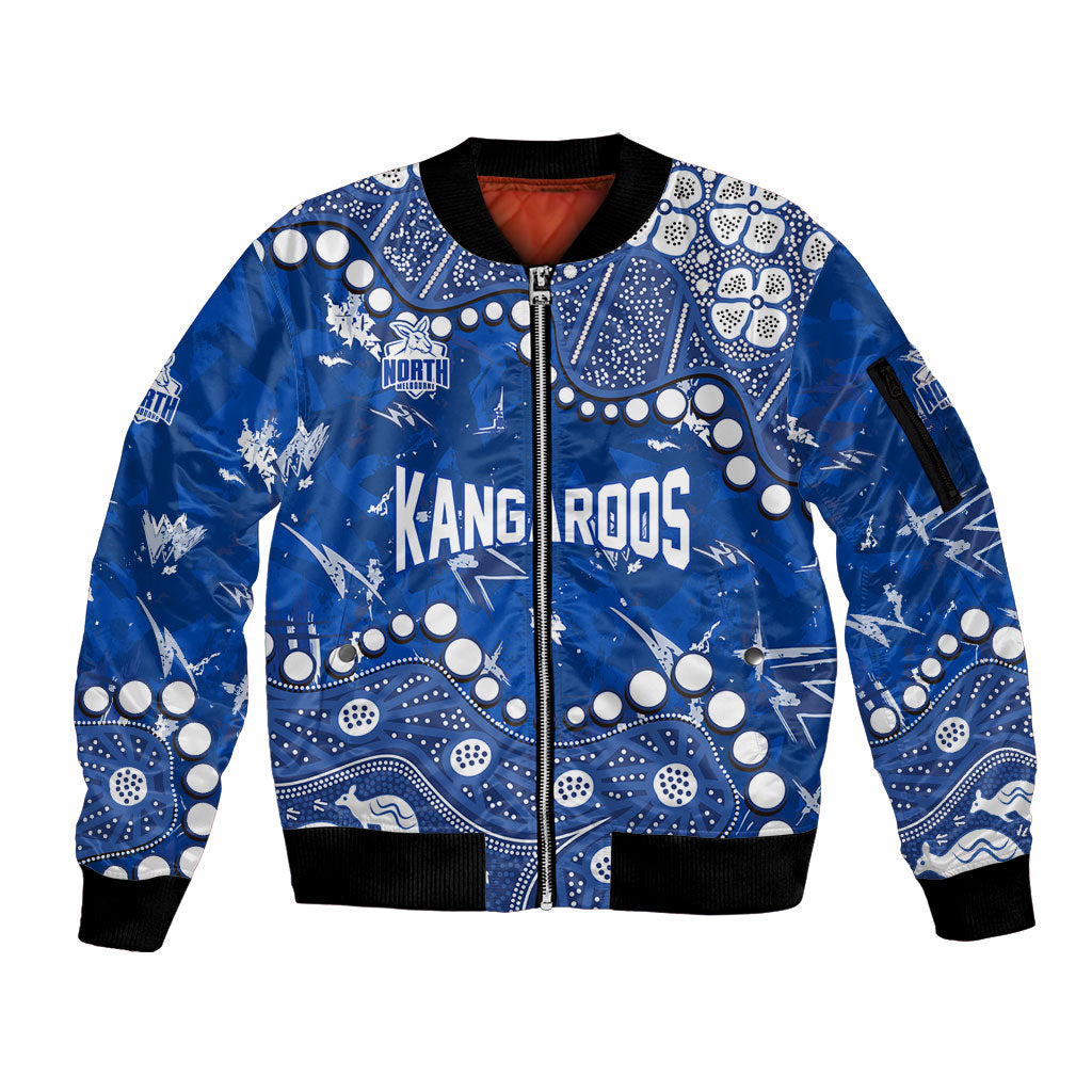 Personalized North Melbourne Kangaroos Sleeve Zip Bomber Jacket Aboriginal Pattern with Graffiti Style