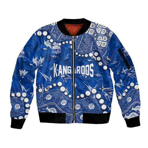 Personalized North Melbourne Kangaroos Sleeve Zip Bomber Jacket Aboriginal Pattern with Graffiti Style