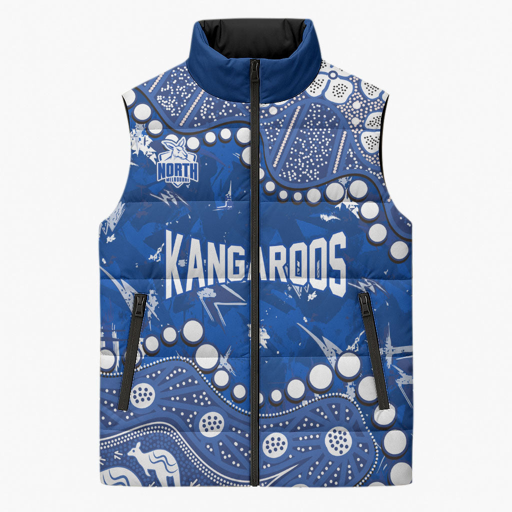 Personalized North Melbourne Kangaroos Sleeveless Puffer Jacket Aboriginal Pattern with Graffiti Style