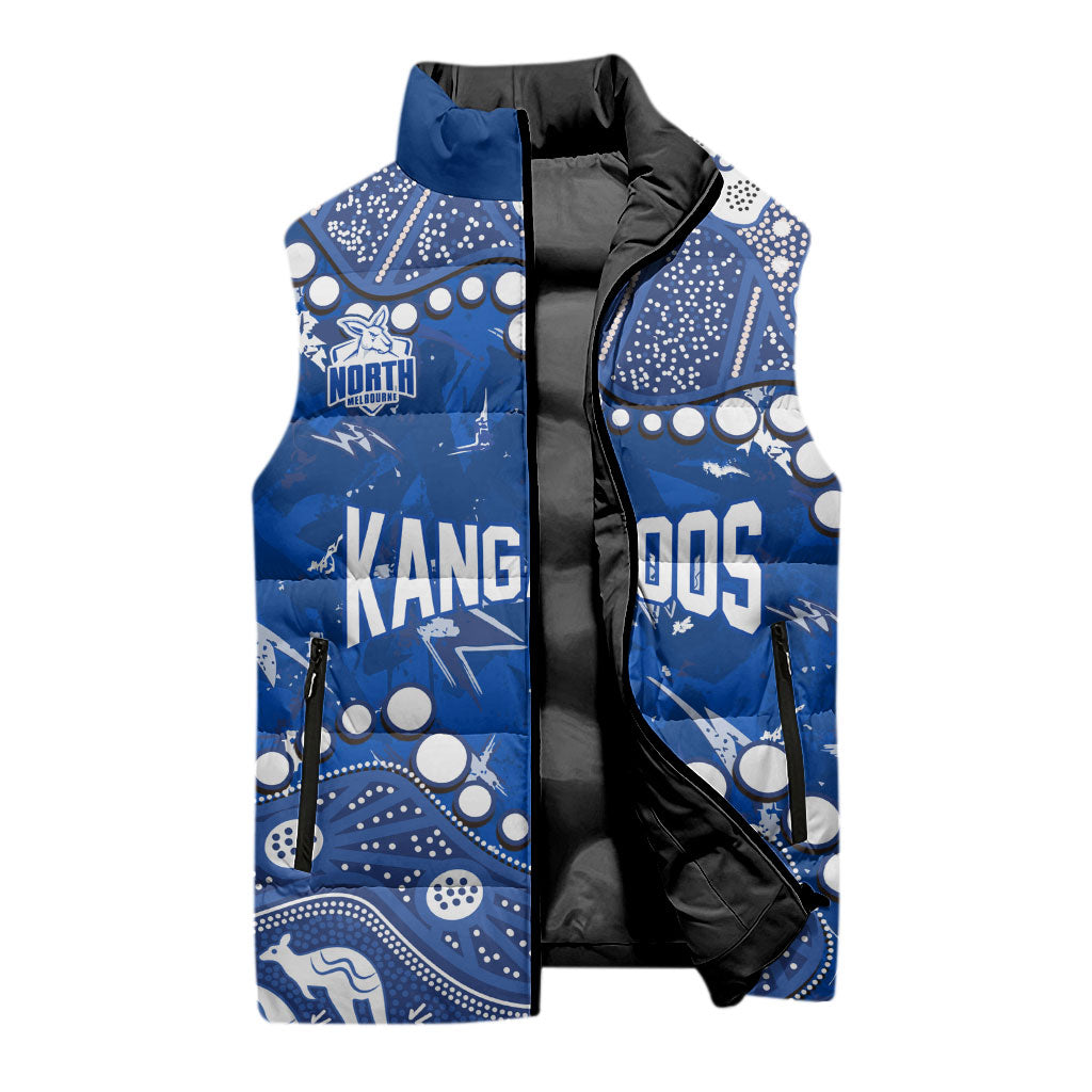 Personalized North Melbourne Kangaroos Sleeveless Puffer Jacket Aboriginal Pattern with Graffiti Style
