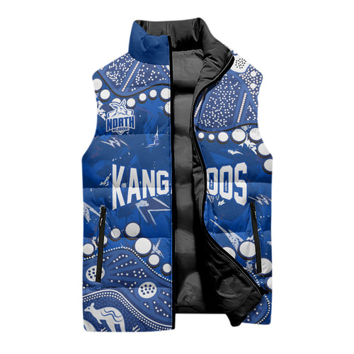 Personalized North Melbourne Kangaroos Sleeveless Puffer Jacket Aboriginal Pattern with Graffiti Style