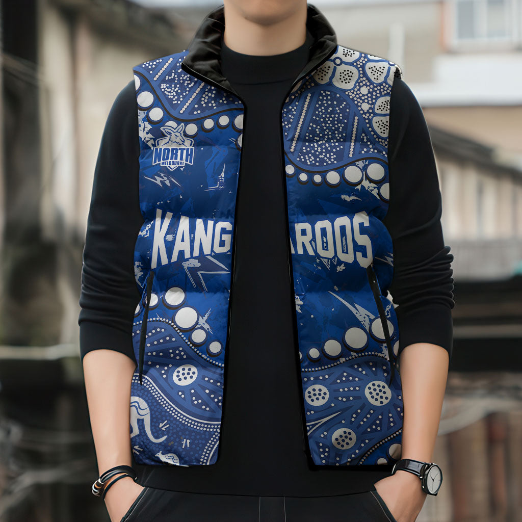 Personalized North Melbourne Kangaroos Sleeveless Puffer Jacket Aboriginal Pattern with Graffiti Style