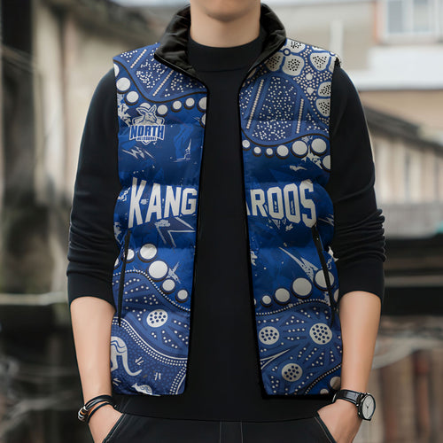 Personalized North Melbourne Kangaroos Sleeveless Puffer Jacket Aboriginal Pattern with Graffiti Style