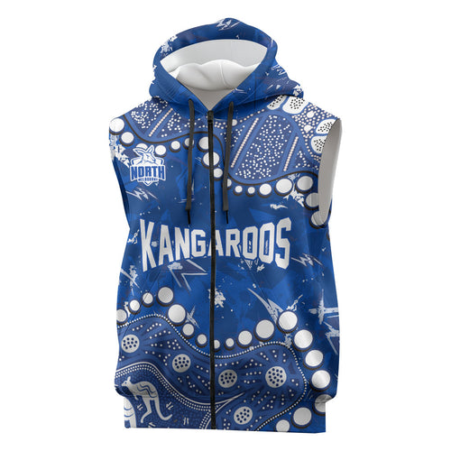 Personalized North Melbourne Kangaroos Sleeveless Zip Hoodie Aboriginal Pattern with Graffiti Style