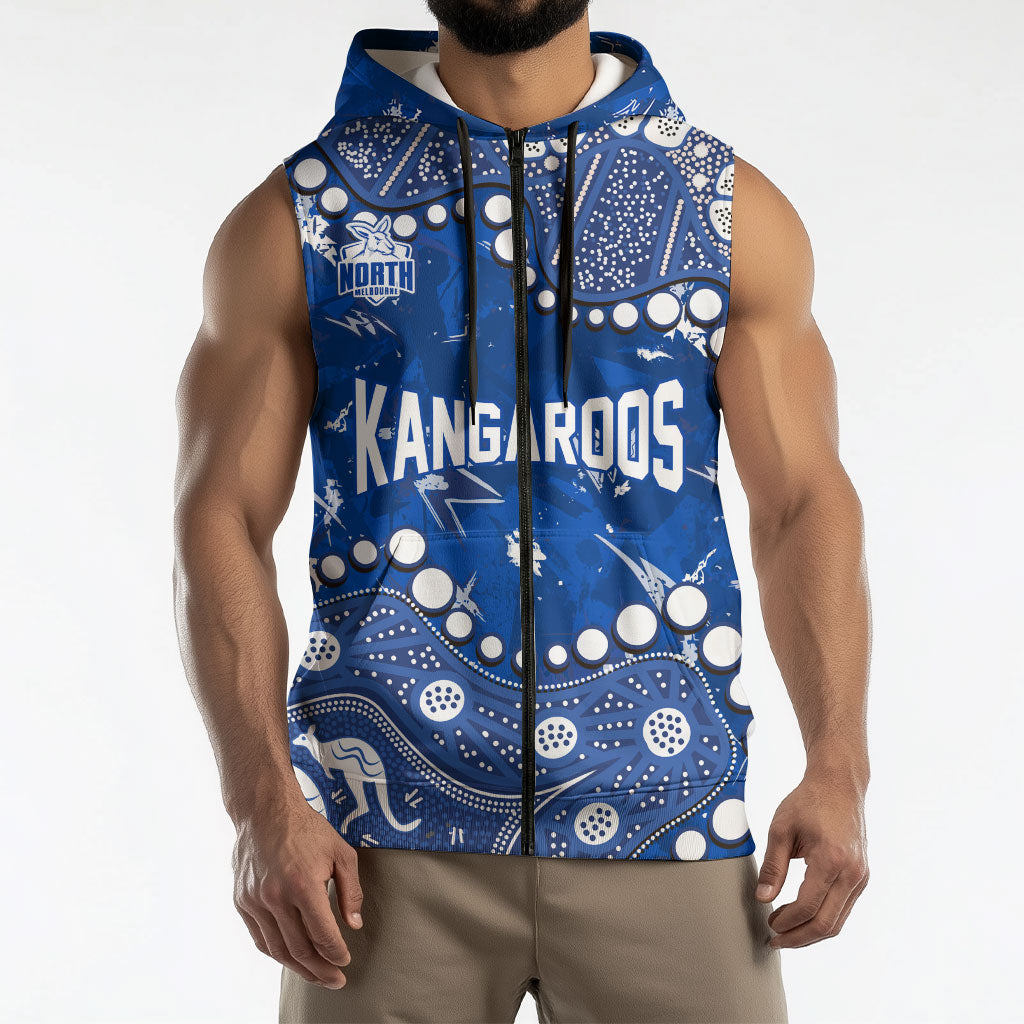 Personalized North Melbourne Kangaroos Sleeveless Zip Hoodie Aboriginal Pattern with Graffiti Style