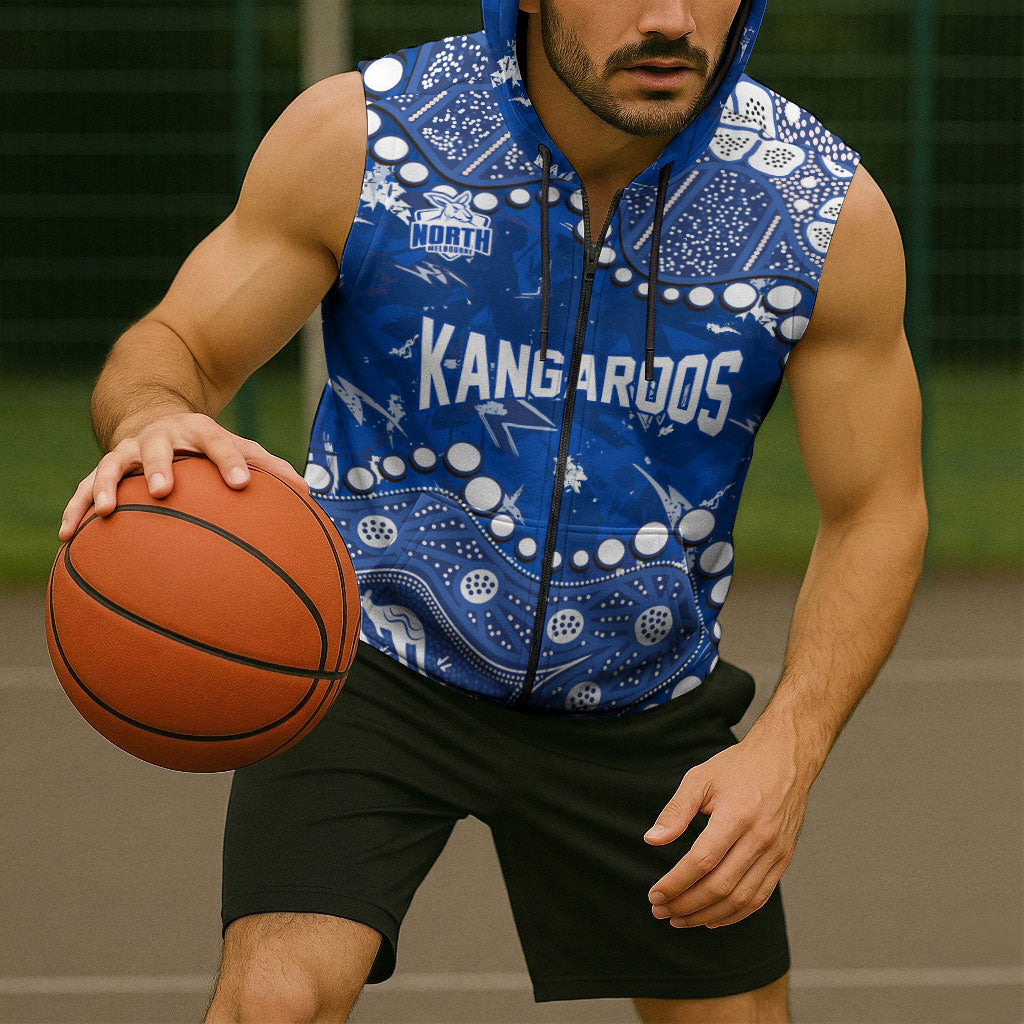 Personalized North Melbourne Kangaroos Sleeveless Zip Hoodie Aboriginal Pattern with Graffiti Style