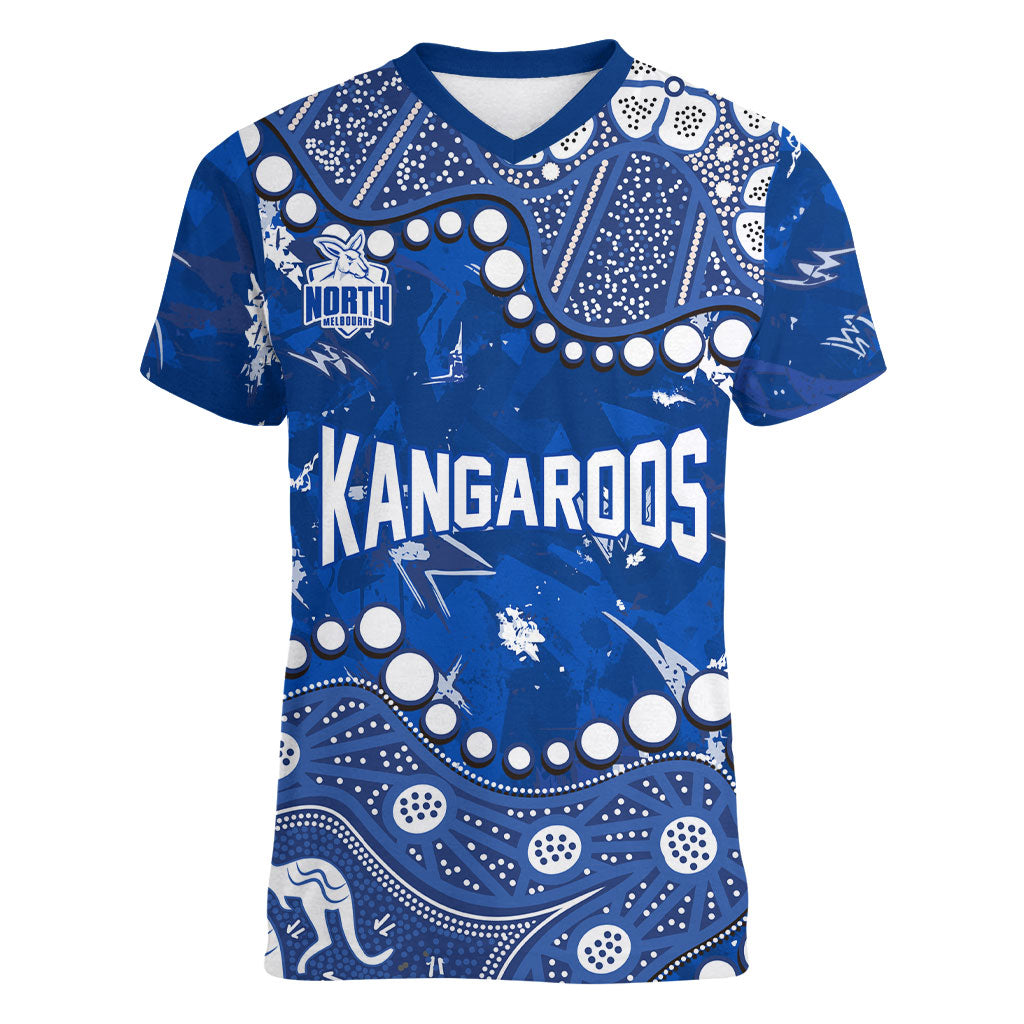 Personalized North Melbourne Kangaroos Women V-Neck T-Shirt Aboriginal Pattern with Graffiti Style