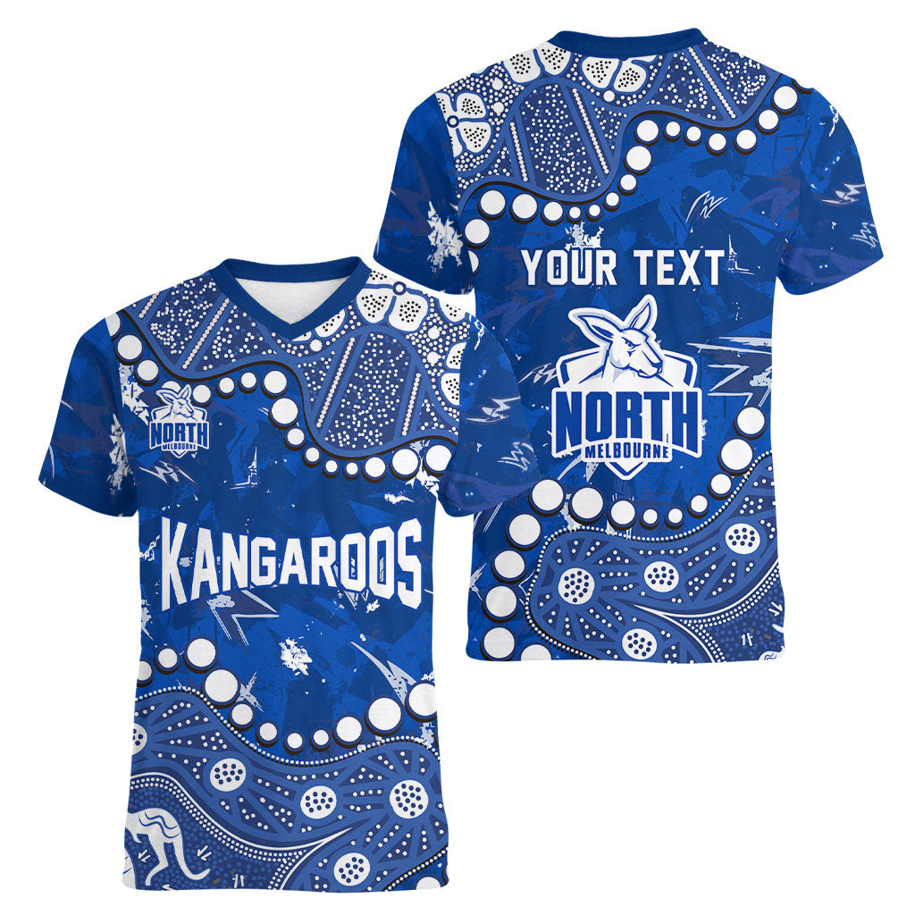 Personalized North Melbourne Kangaroos Women V-Neck T-Shirt Aboriginal Pattern with Graffiti Style