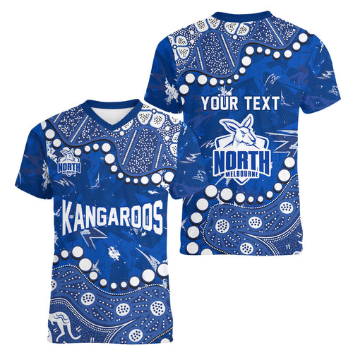 Personalized North Melbourne Kangaroos Women V-Neck T-Shirt Aboriginal Pattern with Graffiti Style