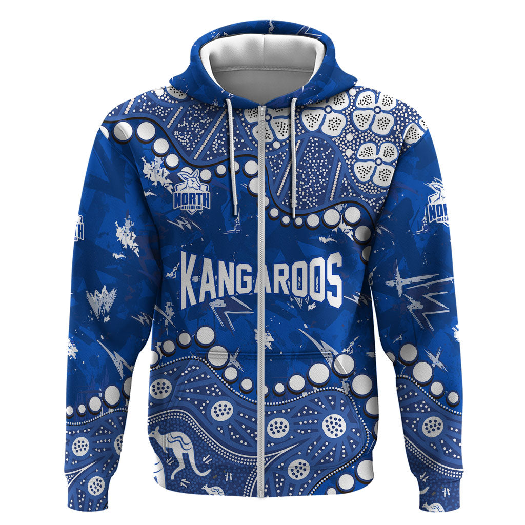 Personalized North Melbourne Kangaroos Zip Hoodie Aboriginal Pattern with Graffiti Style