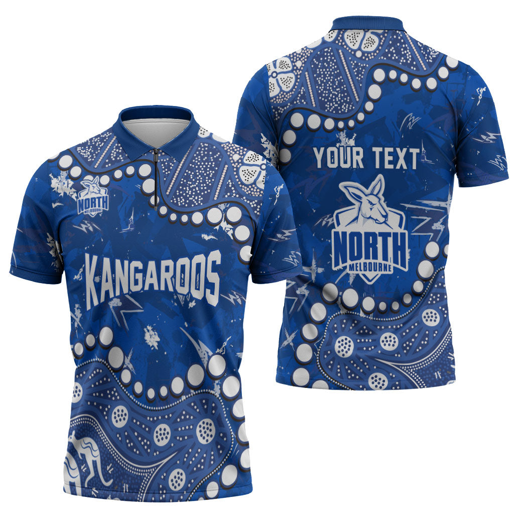 Personalized North Melbourne Kangaroos Zipper Polo Shirt Aboriginal Pattern with Graffiti Style
