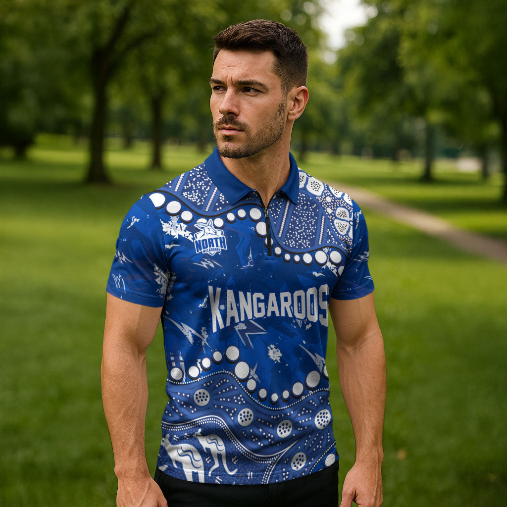 Personalized North Melbourne Kangaroos Zipper Polo Shirt Aboriginal Pattern with Graffiti Style