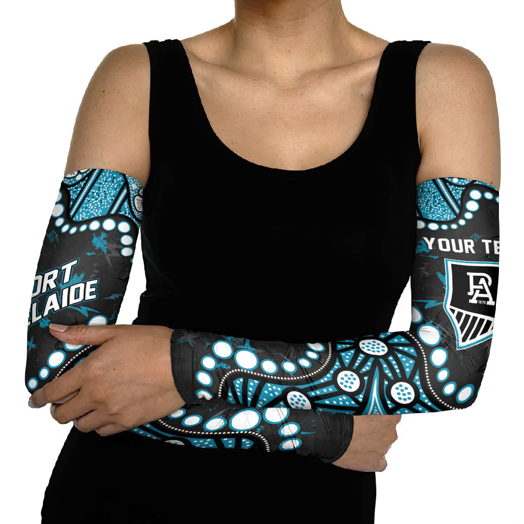 Personalized Port Adelaide Power Arm Sleeves Aboriginal Pattern with Graffiti Style