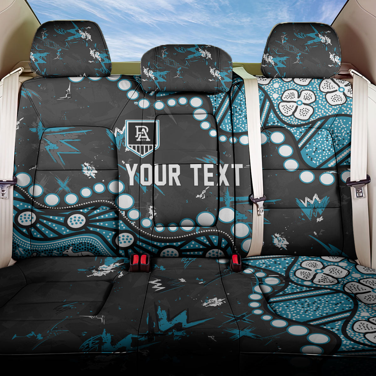 Personalized Port Adelaide Power Back Car Seat Cover Aboriginal Pattern with Graffiti Style